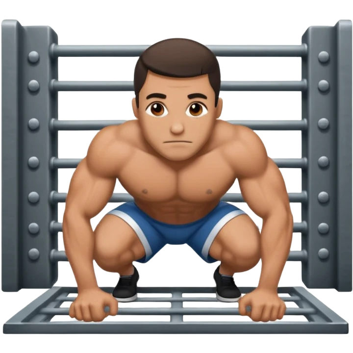 Prisoner doing pushups in front of jail cell emoji