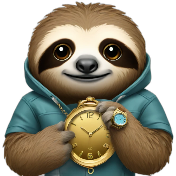 a sloth holding a luxury watch emoji