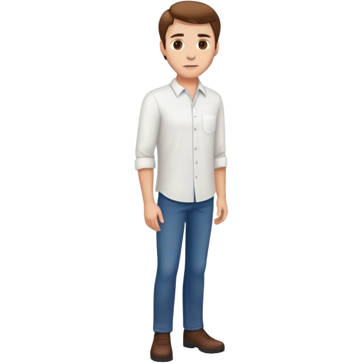White Man standing with brown hair and white shirt full body emoji