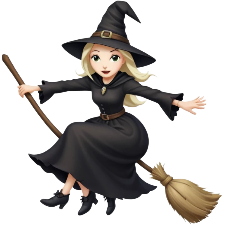 wicked looking witch flying high in the air on a broom emoji