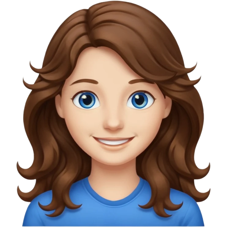 Long wavy hair, brown hair, blue eyes Caucasian emoji