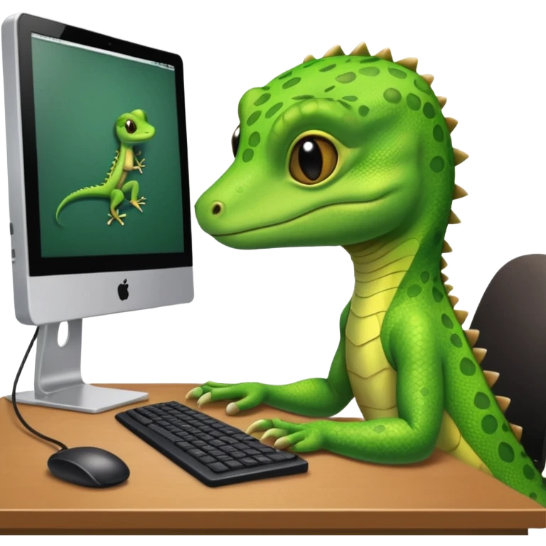 gecko with desktop computer works deeply emoji