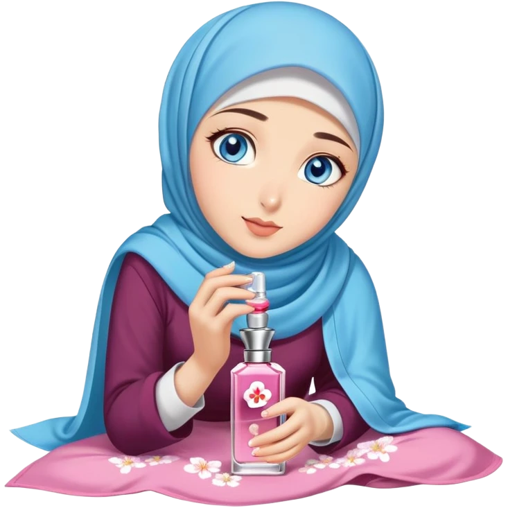Turkish beautiful finish Konya girl blue eyes with sakura hijab smells perfume on the floor  emoji