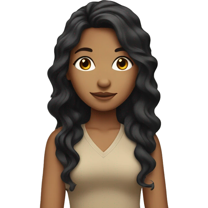 Girl with long black wavy hair and tan skin color emoji