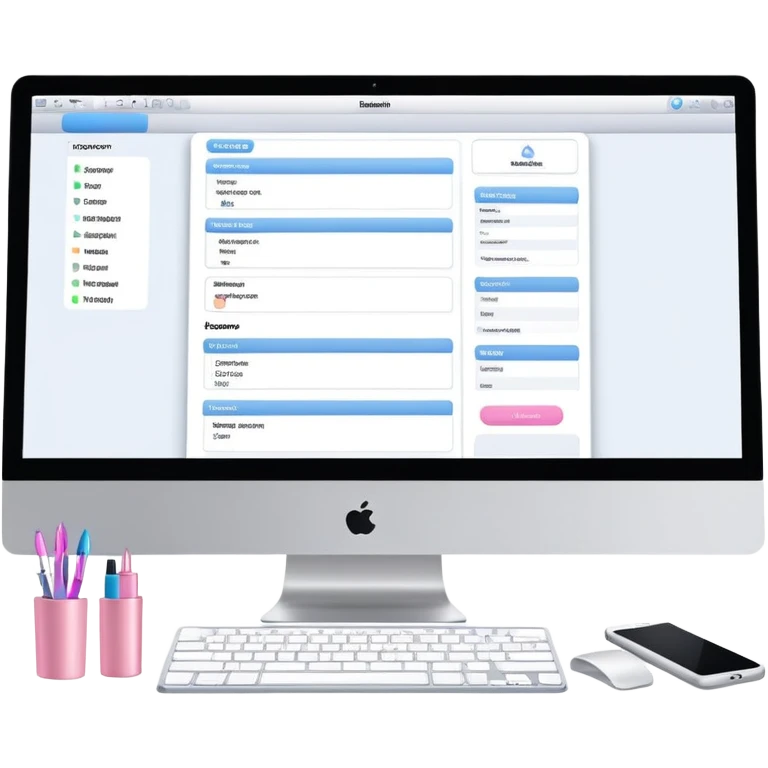 beauty salon inventory dashboard on iMac with notebook and pen nearby emoji