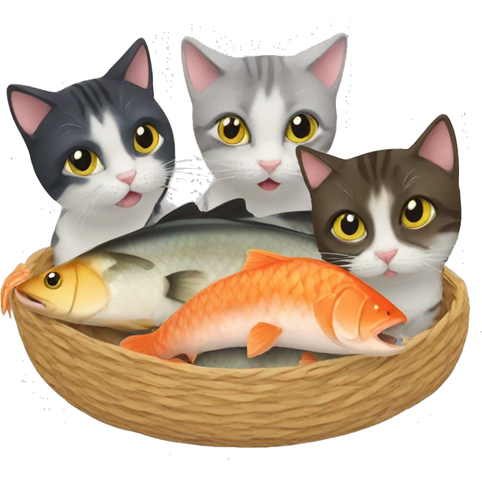 four cats eating one fish emoji