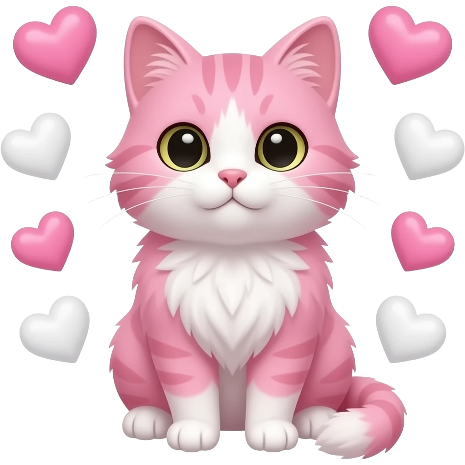 make a fluffy pink cat with hearts kawaii pink and hearts white emoji