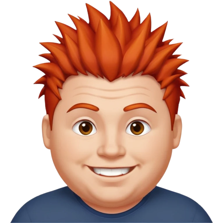 fat spiky haired happy man, red haired emoji