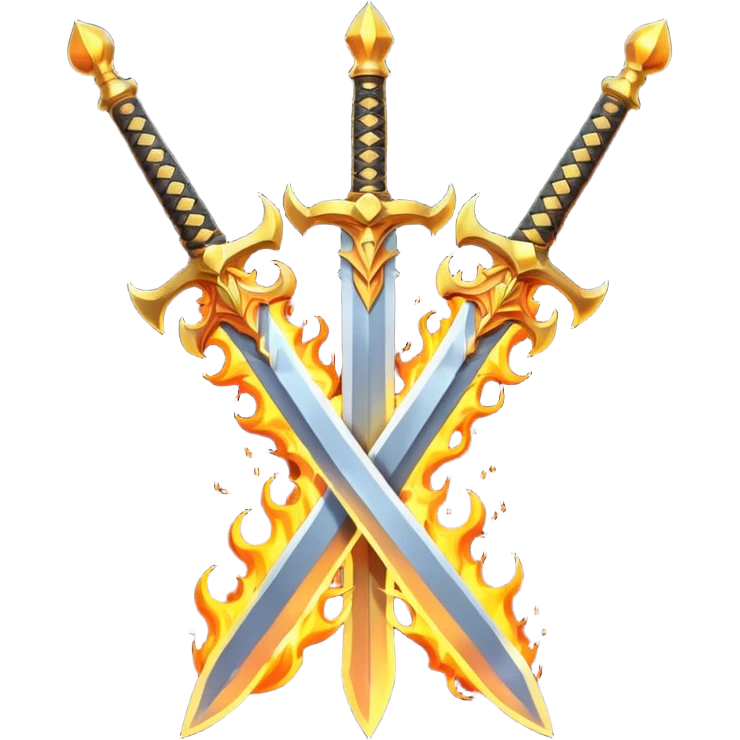Two powerful on fire fully golden fiery royal crossed swords emoji