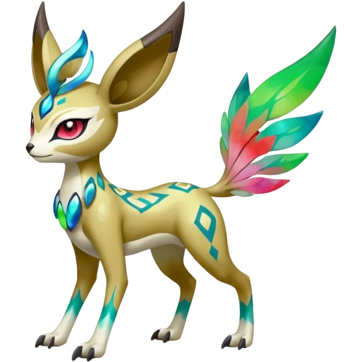 Tribal Colorful Exotic Fionbri-Kalon-Falvie-Vernid-Meloetta-Pokémon-Fakémon-Digimon-Spectrobe-hybrid-fusion, full body, with painted paint splash markings  emoji