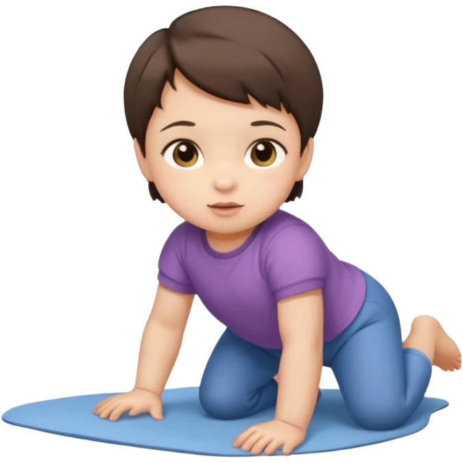 short brunette hair baby crawling on the floor with cute clothes emoji