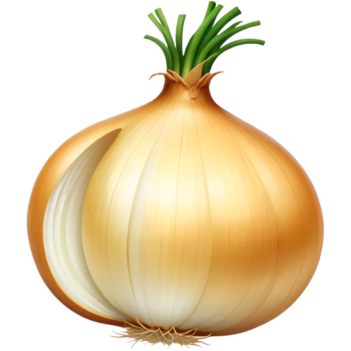 Cinematic crisp white onion, slightly peeled to reveal smooth layers, warm golden tones, rustic and fresh, soft glowing highlights. emoji