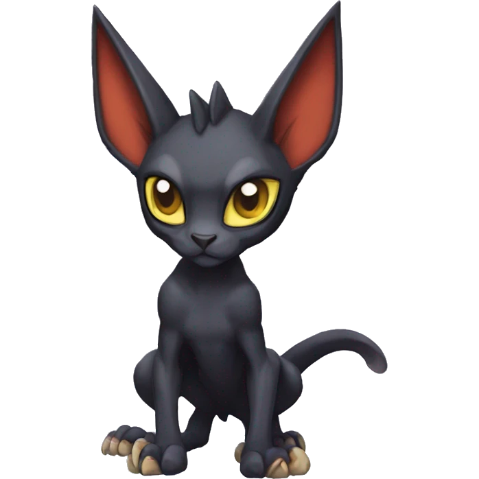 Black edgy Noivern-Litten-Sphynx-Lykoi-Caracal-cat-Fakemon with big bat ears full-body emoji