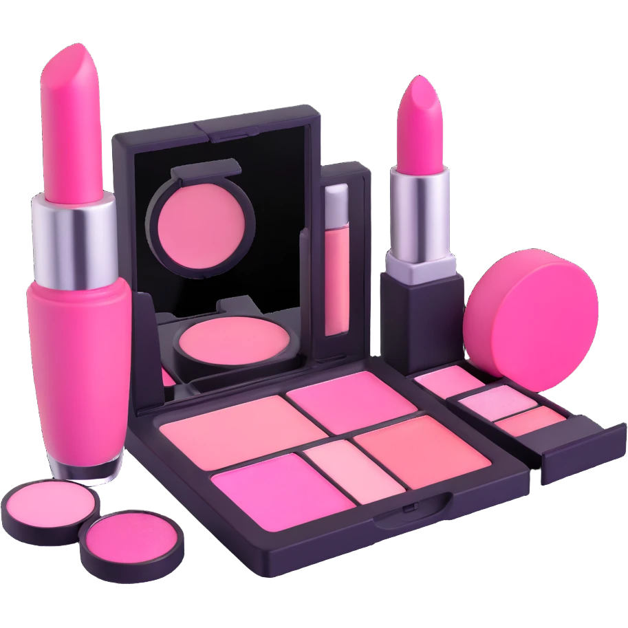 Pink AVON makeup set with pink lipstick, pink blush, and pink eyeshadow palette emoji