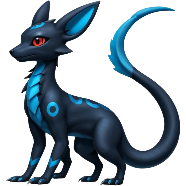 Shiny Dark Edgy Black And Blue Umbreon-Salandit-Wolf-Fakémon-hybrid-creature (full body)  emoji