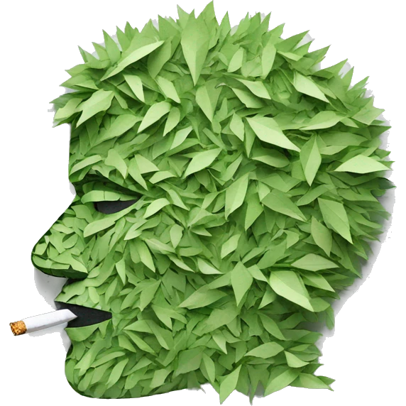 Person face portrait smoking chill made entirely of paper cuttings and 420 leaves emoji