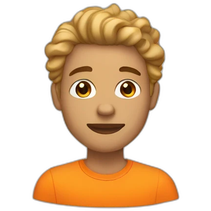 light skin teen with cheslied jaw line in a orange shirt with waves as his hair style emoji