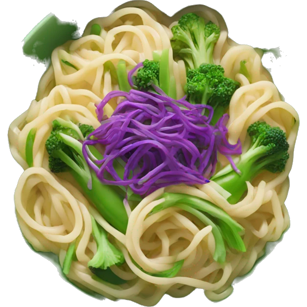 sliced purple and green vegetables in noodle dish emoji