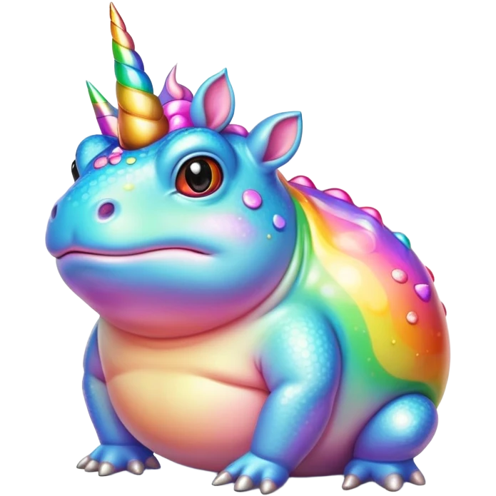 fat round rainbow toad with unicorn horn emoji