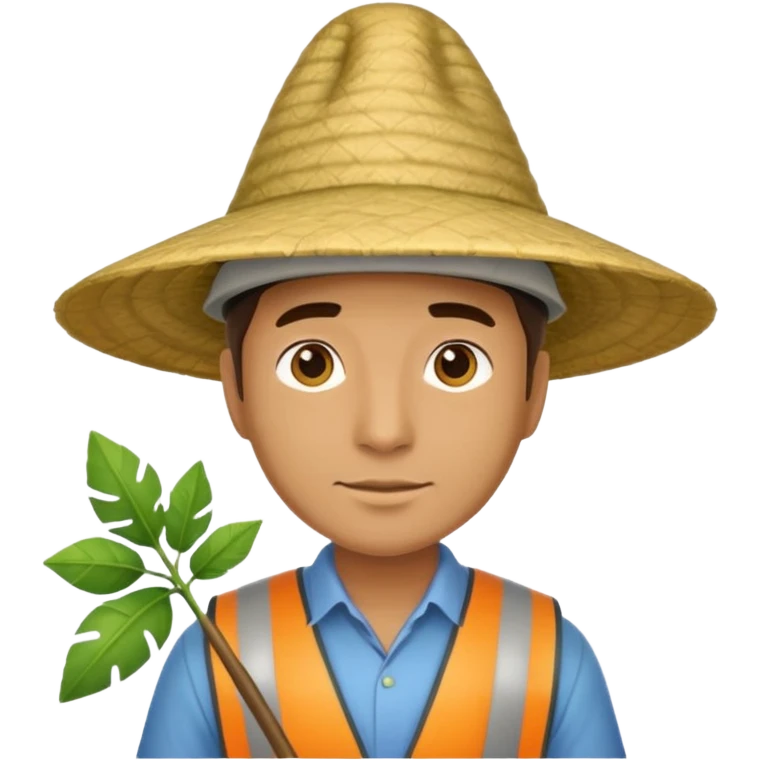 an surveyor man wearing a large leaf conicat emoji