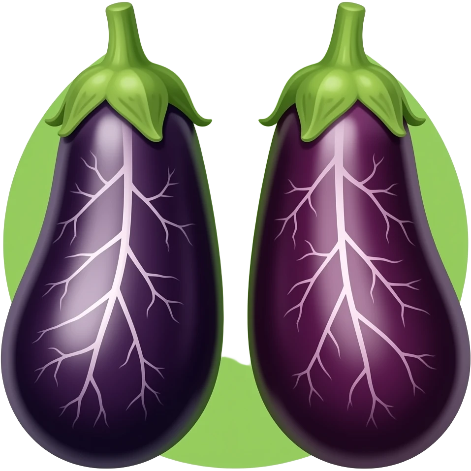 An Eggplant docking with an eggplant at the green trip, and make the eggplant vascular / veiny make the veins pop like real veins on a human emoji
