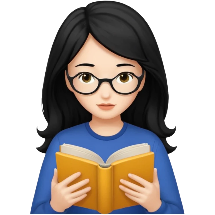 검정머리에 책읽고있는 여자. 해줘. 그리고 그 책으로 얼굴 반은 가린듯한 머리는 약간 파마 앞머리 없고 그리고 너무 무섭게 말고 책 읽는다고 얼굴 반은 가린듯한 emoji