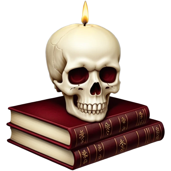 skull candle on black occult books dark red emoji
