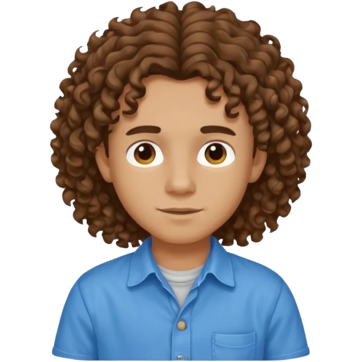 یه پسر با موهای  بلند و فرفری با لباس ابی emoji