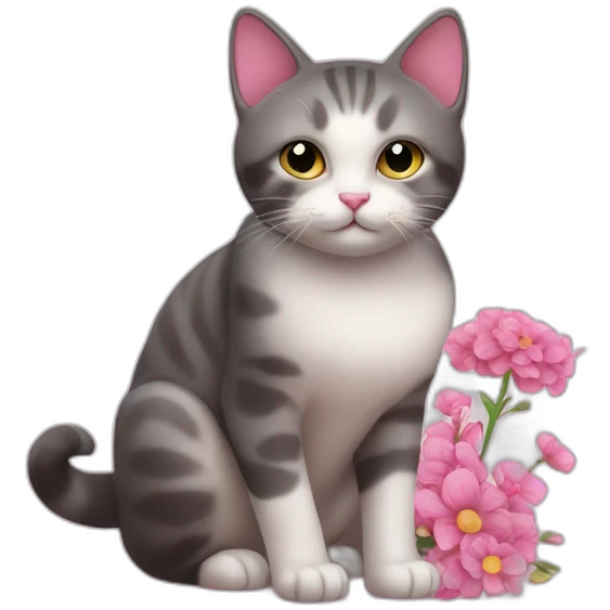 Cat pink and flowers emoji