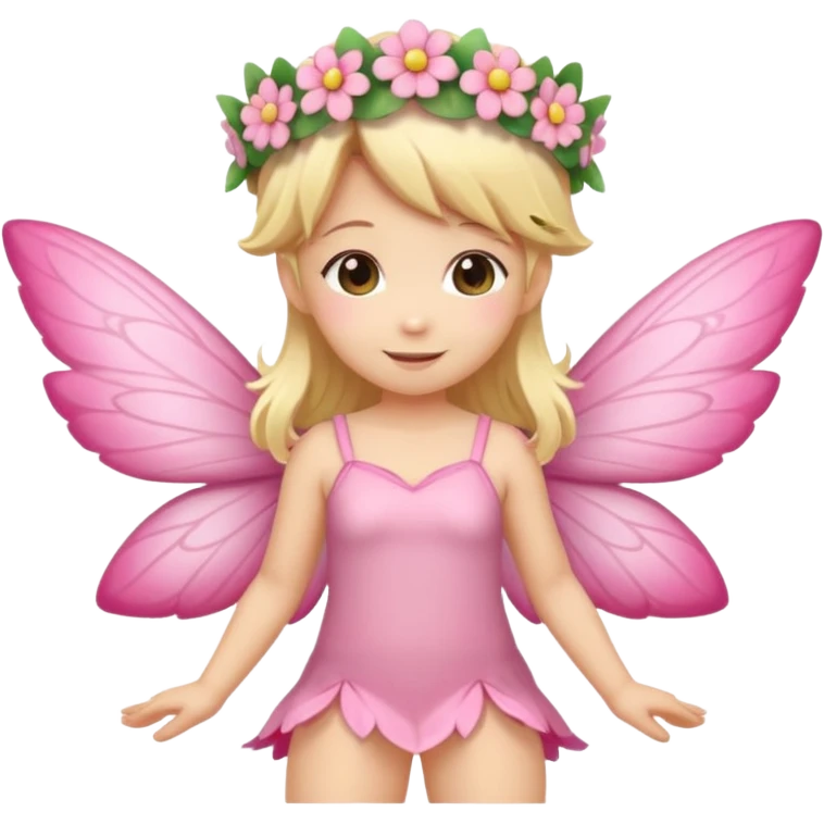 fairy with blonde hair, pink wings, happy, chibi full body emoji