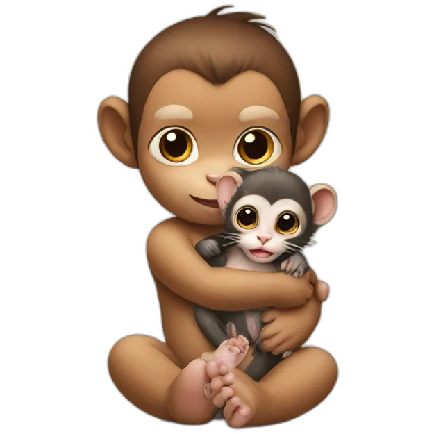 Baby monkey with baby cat emoji