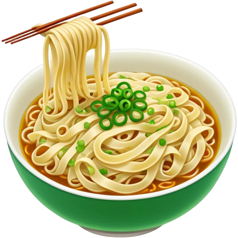 Shanghai Scallion Oil Noodles with green onion topping, simplified emoji style with bold outlines and bright colors, cartoon style simple Cong You Ban Mian emoji