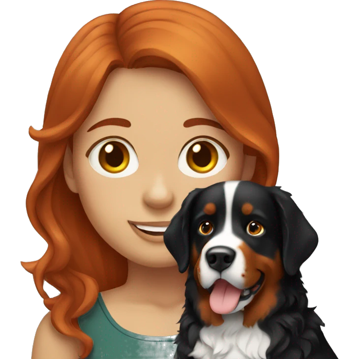 redhead girl with bernese mountain dog emoji