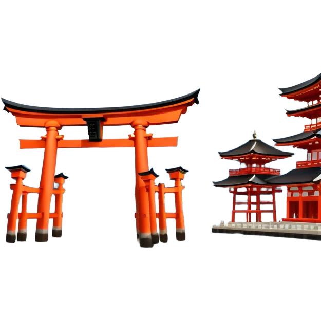 ​Cinematic Realistic Itsukushima Shrine, depicted as the iconic floating torii gate and shrine complex on the water, with vibrant vermilion hues contrasting against the serene blue sea and sky, rendered with intricate architectural details and soft, ethereal lighting that captures its spiritual beauty, emoji