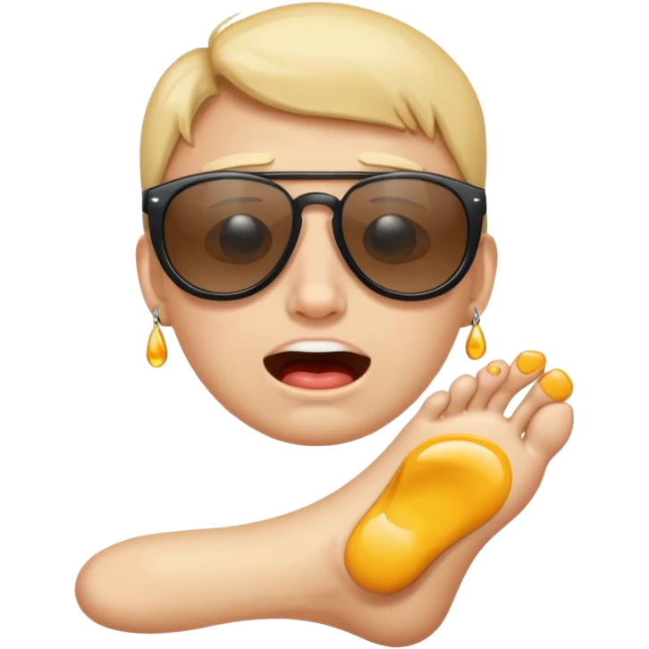 Foot wearing sunglasses also crying emoji