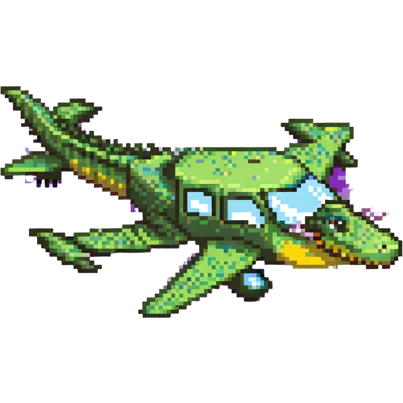 cartoon crocodile-airplane hybrid, side view, green and yellow colors emoji