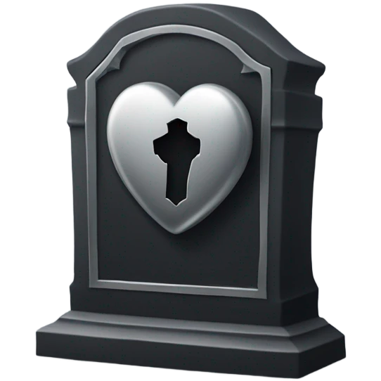 a black tombstone in silver RIP and a silver heart emoji