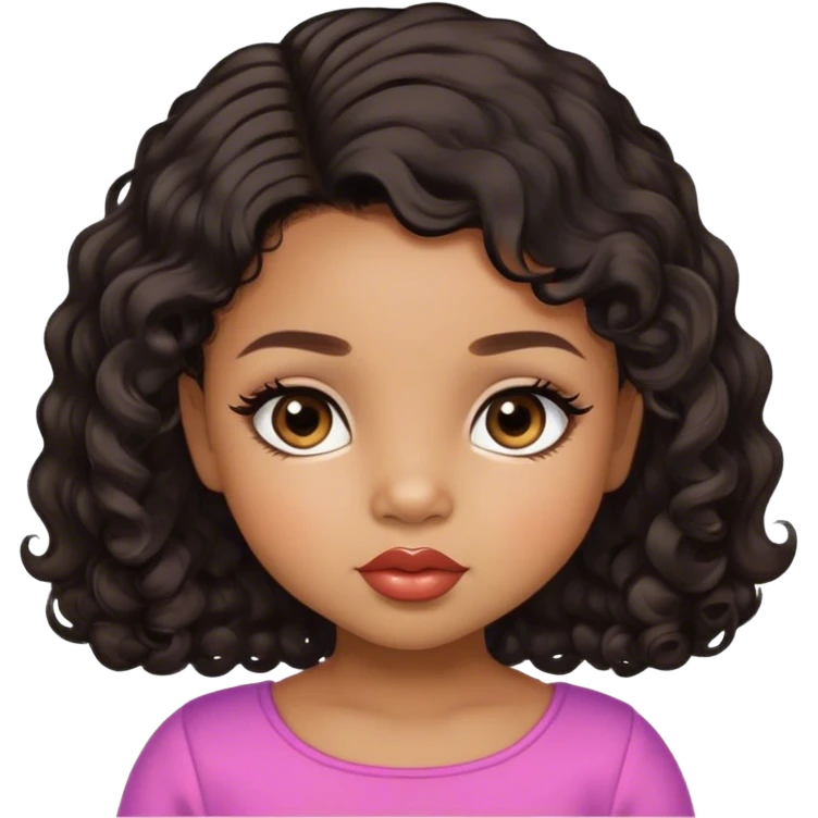 Glamourous, light brown skin tone, very beautiful toddler, with big plump lips, long long lashes, black curly smooth short hair, straight parting hair, brown eyes emoji