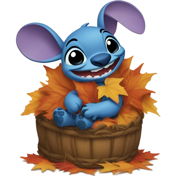 Stitch Disney with fall leaf pile emoji