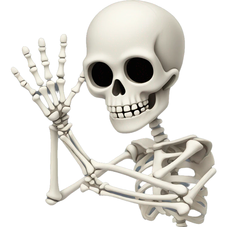 skeleton raising right hand, shown from the shoulders up emoji