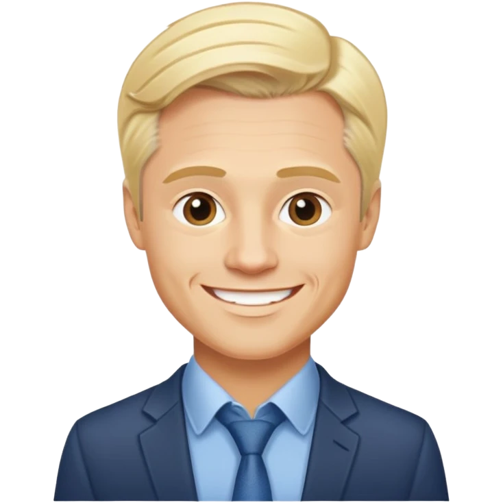 Oleg Tinkov, smiling, blond hair, business casual emoji