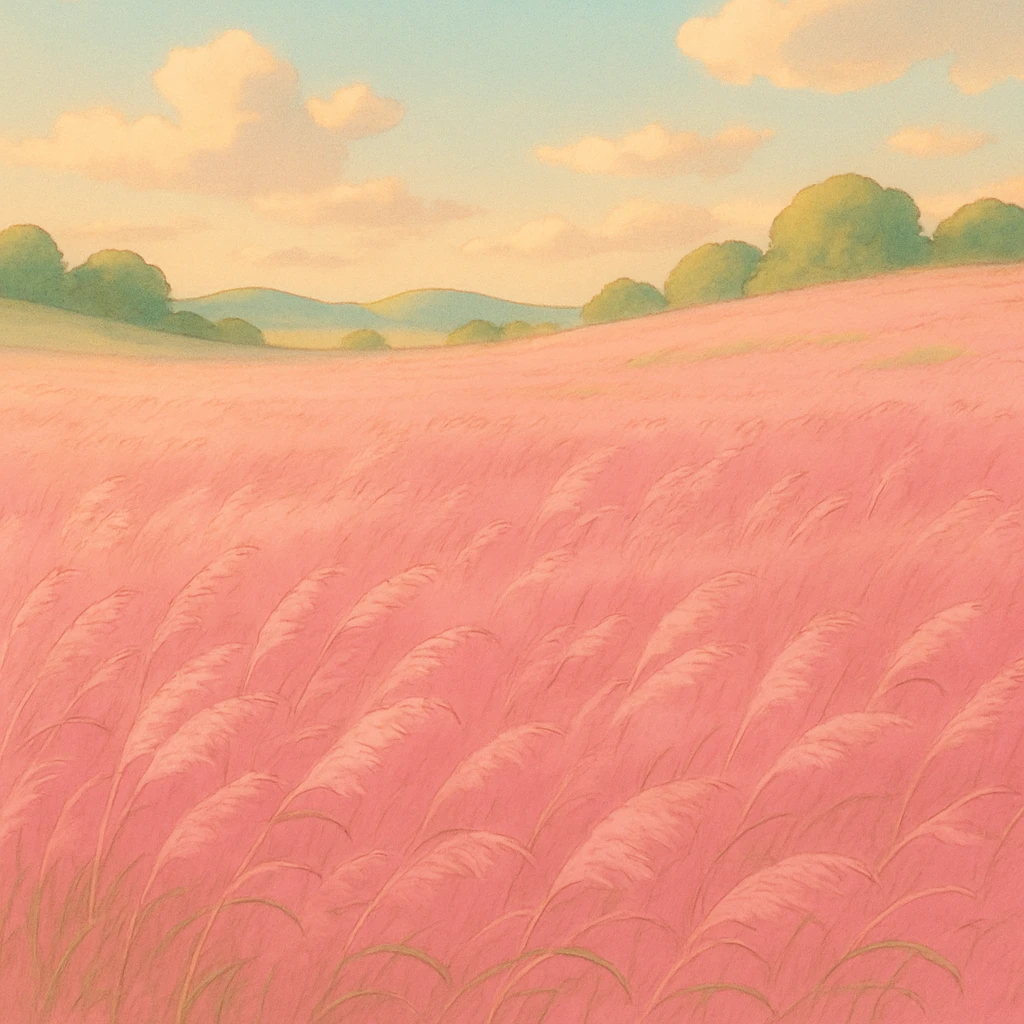 ghibli style field of pink grass with soft lighting emoji