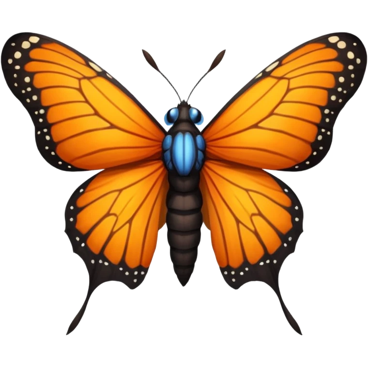 moth with blue eyes mornach butterfly wings orange and yellow with godzilla eyes on the top of the wings brown tail black Moth Insect Arms and legs emoji