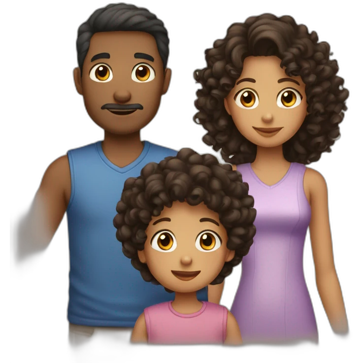 Family with 1 black hair man 1 brown straight hair 10 years old girl 1 woman with curly brown hair 2 boys with curly brown hair emoji