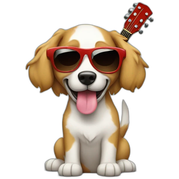 Perrita de aguas con gafas de sol tocando una guitarra eléctrica emoji