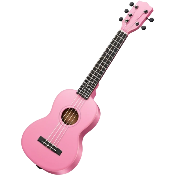 Minimalistic flat vector icon, iOS style, thin black contour on white background. Small pink ukulele with four strings. Clean, modern, no text, no shadows emoji