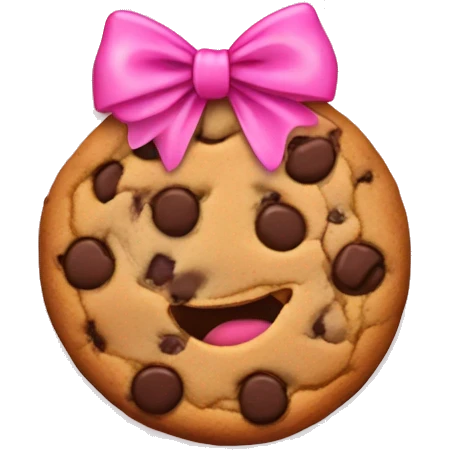 chocolate chip cookie with a pink bow wrapped around it emoji