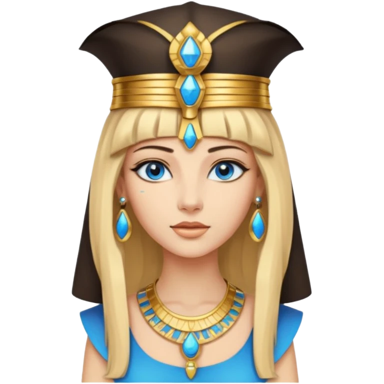 Cleopatra vestita da faraone con il cappello da faraone ma con gli occhi azzurri e i capelli lunghi biondi non troppo chiari emoji