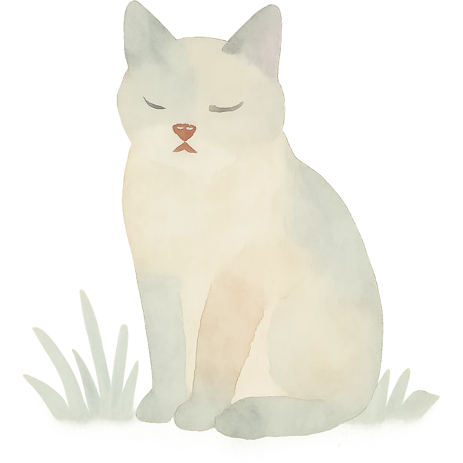 cat sitting in grass, watercolor art style emoji