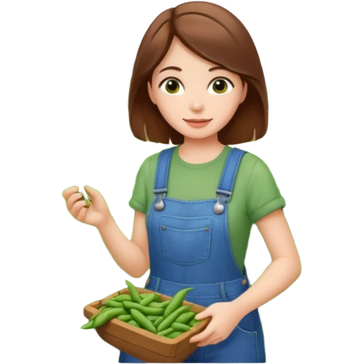 brown haired girl in garden picking green beans emoji